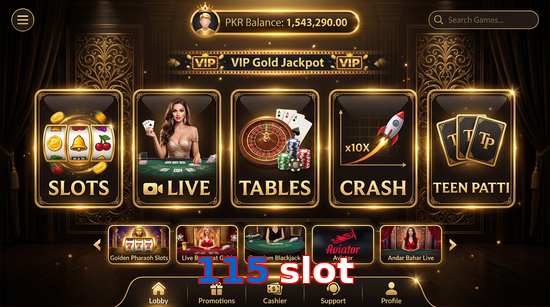 Main screen of 115 Slot casino page for PK players
