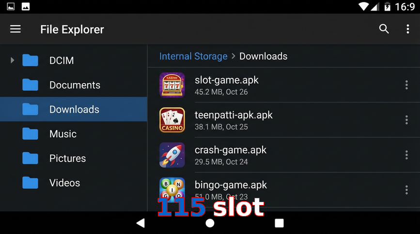 Main screen of 115 Slot gameapk page for PK players